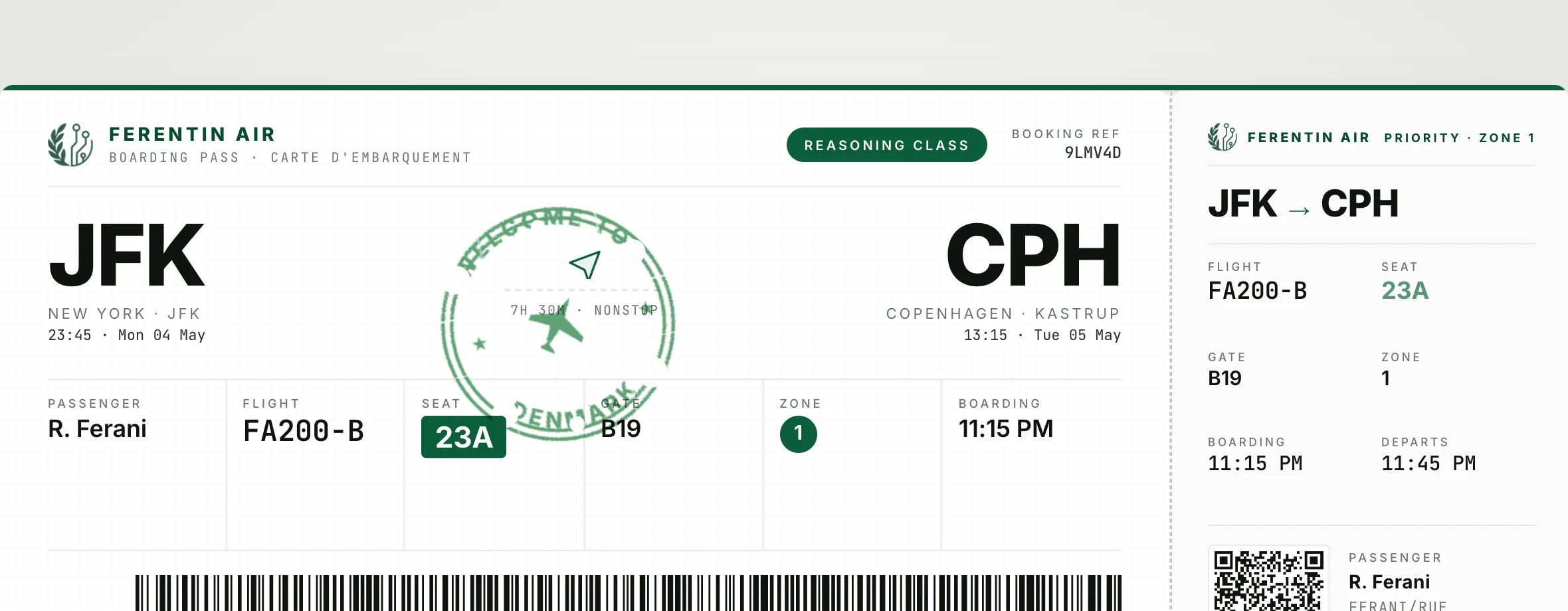 Capability envelope boarding pass