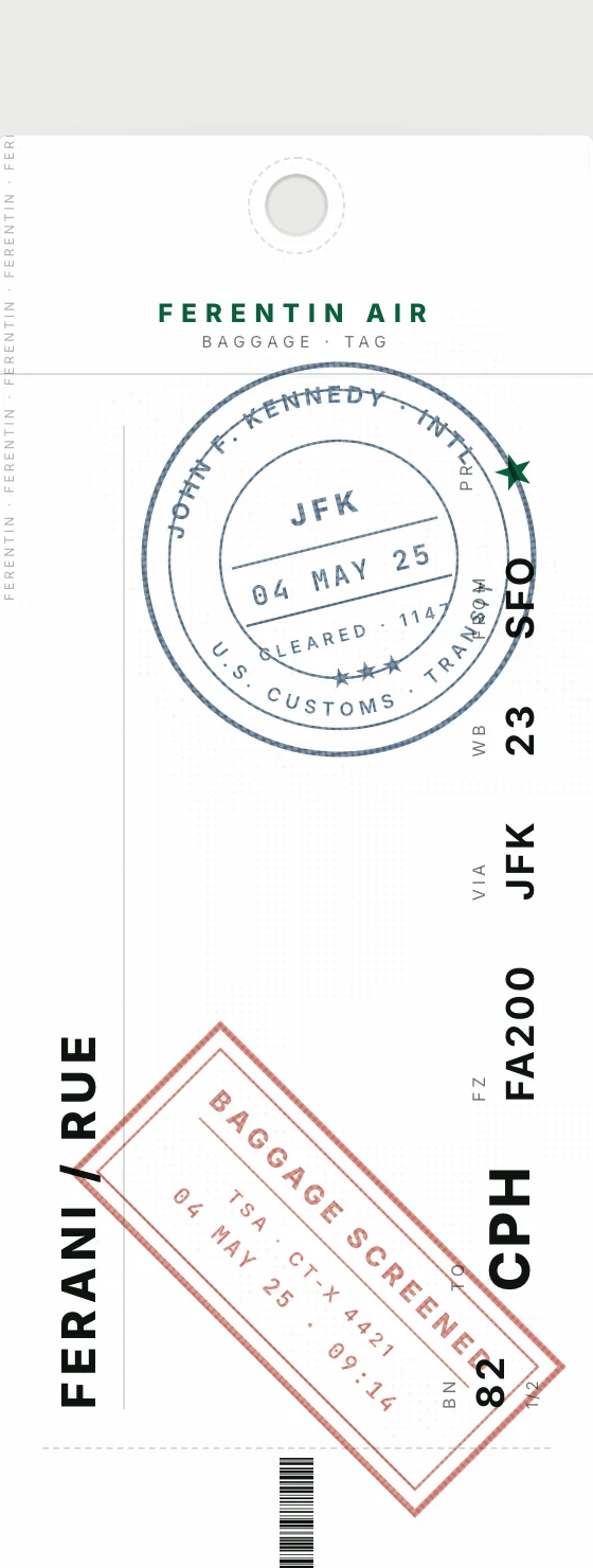 Sub-agent luggage tag with barcode and stamps