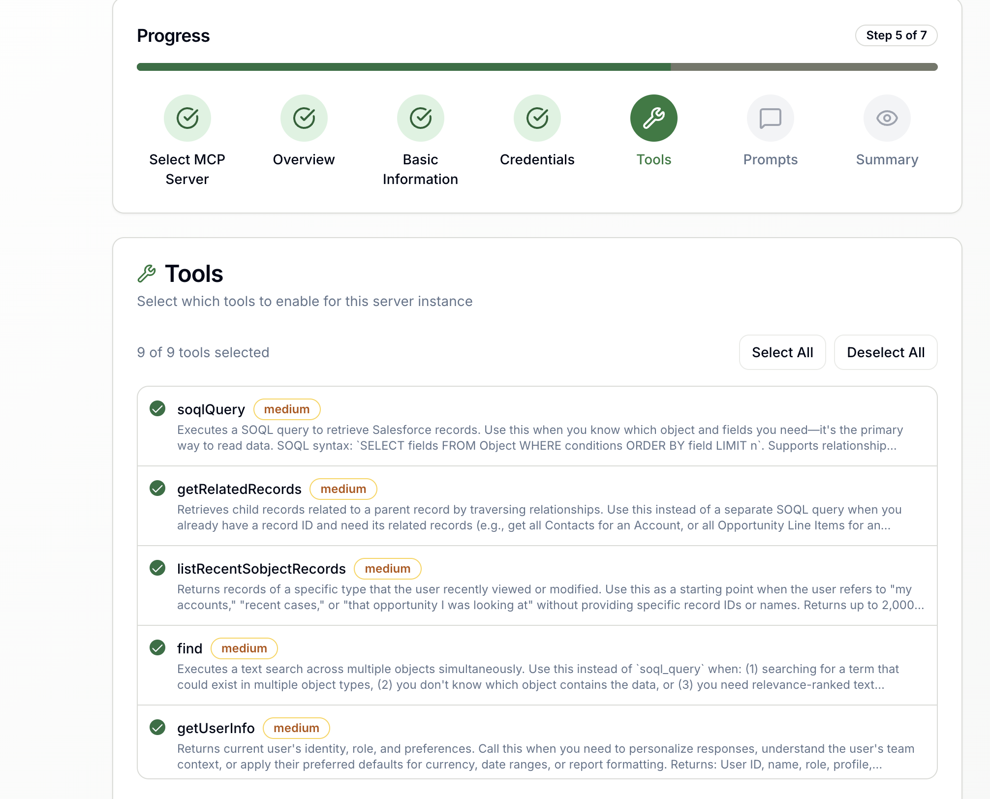 Salesforce MCP tools selection